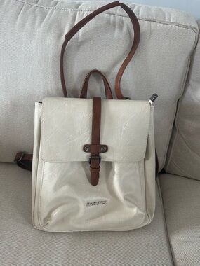 Montana West Cream Convertible Backpack with Brown Trim, NWOT